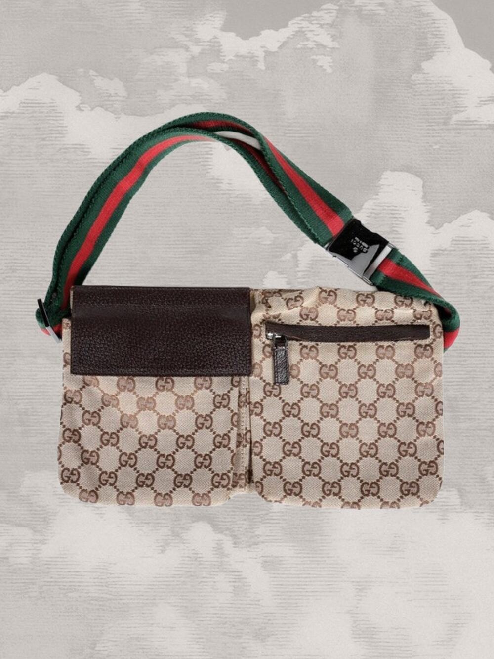 GUCCI Tom Ford Era Belt Bag GG Canvas & Web Accent Silver